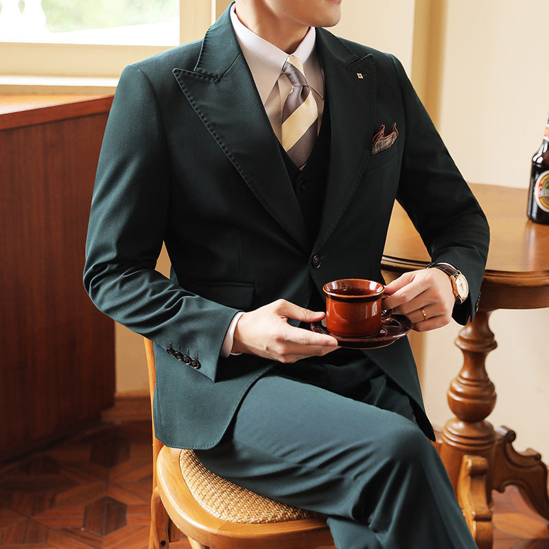 Caramel Groom Three-Piece Suit.