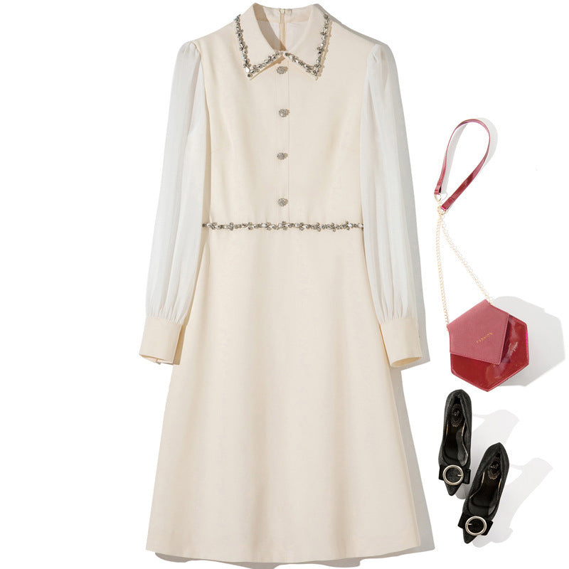 Beaded Collar Long Sleeve Dress