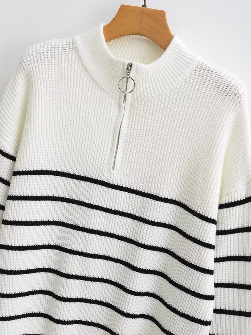 Zipper Striped Sweater.