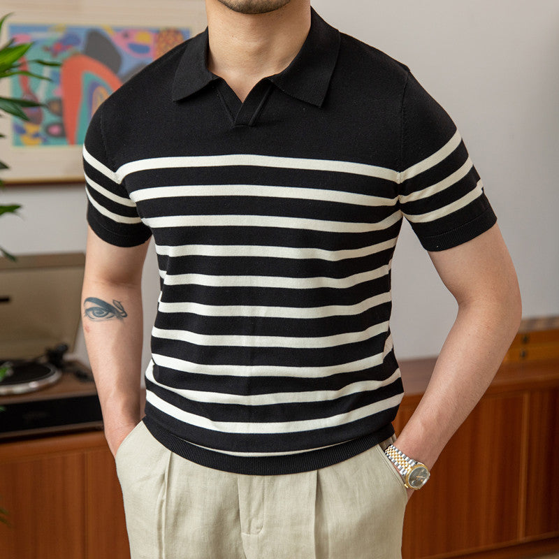 Striped Retro Polo T- Shirt.