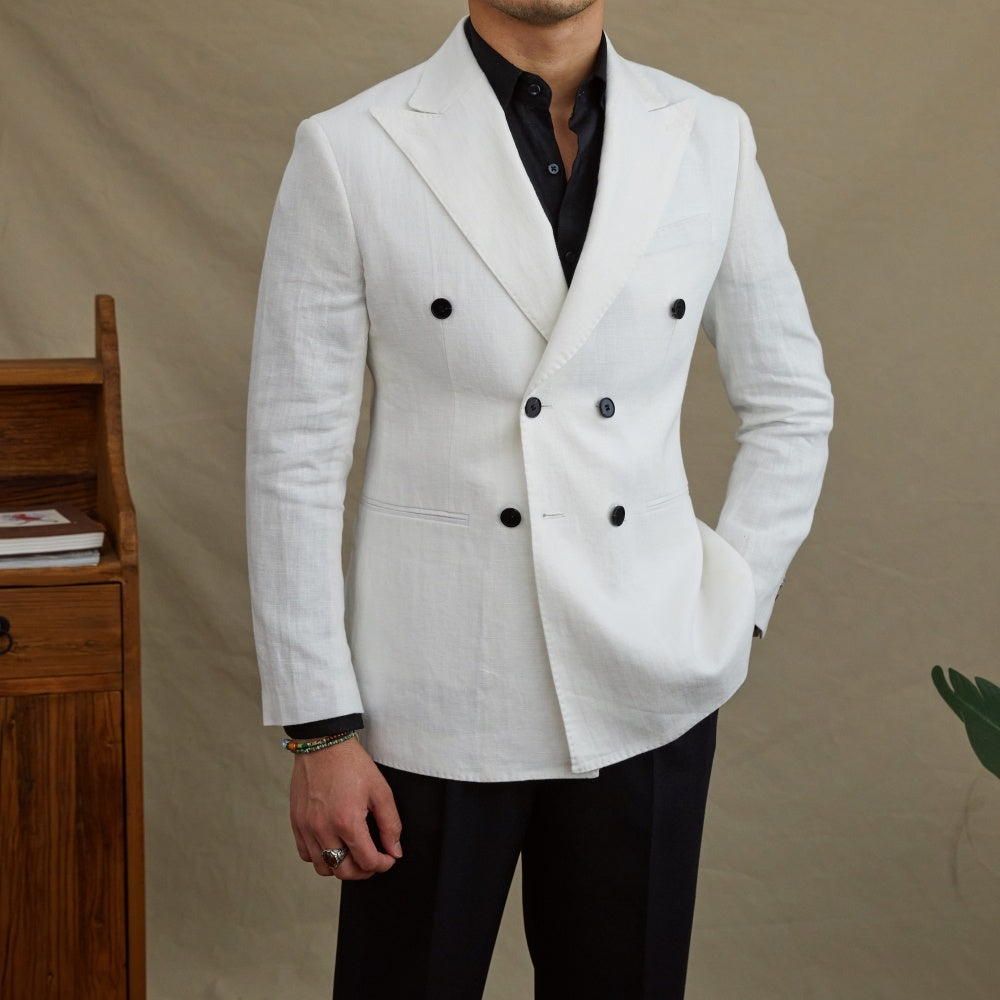 Linen Slim Fit Double-Breasted Suit.