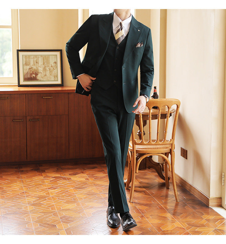 Caramel Groom Three-Piece Suit.