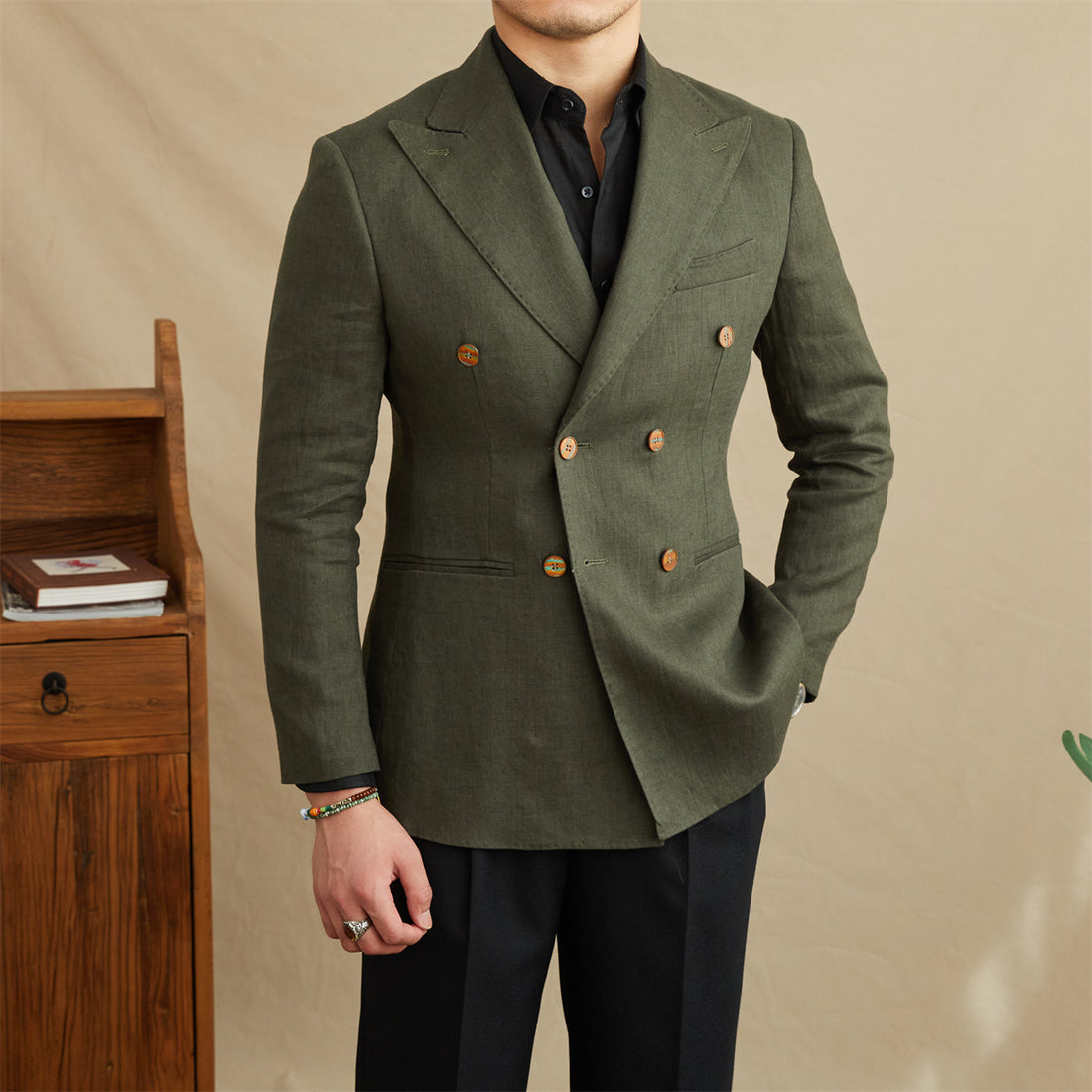 Linen Slim Fit Double-Breasted Suit