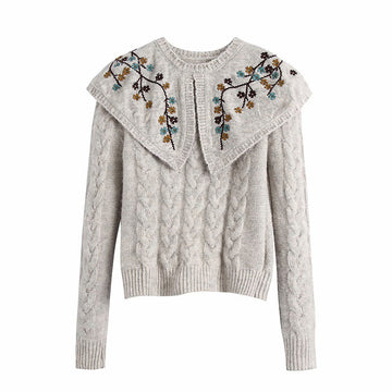 Embroidered Doll Collar Sweater