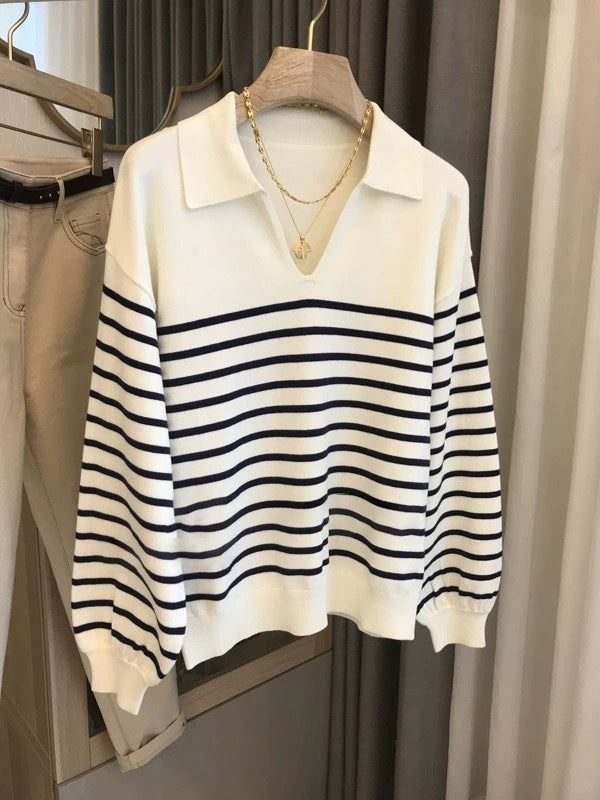 Striped Polo Sweater.