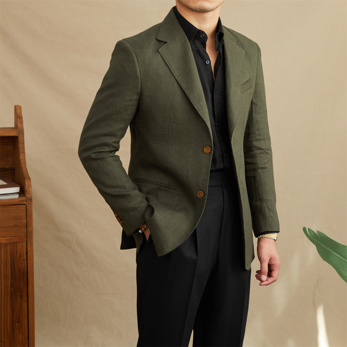 Linen Slim Fit Double-Breasted Suit.