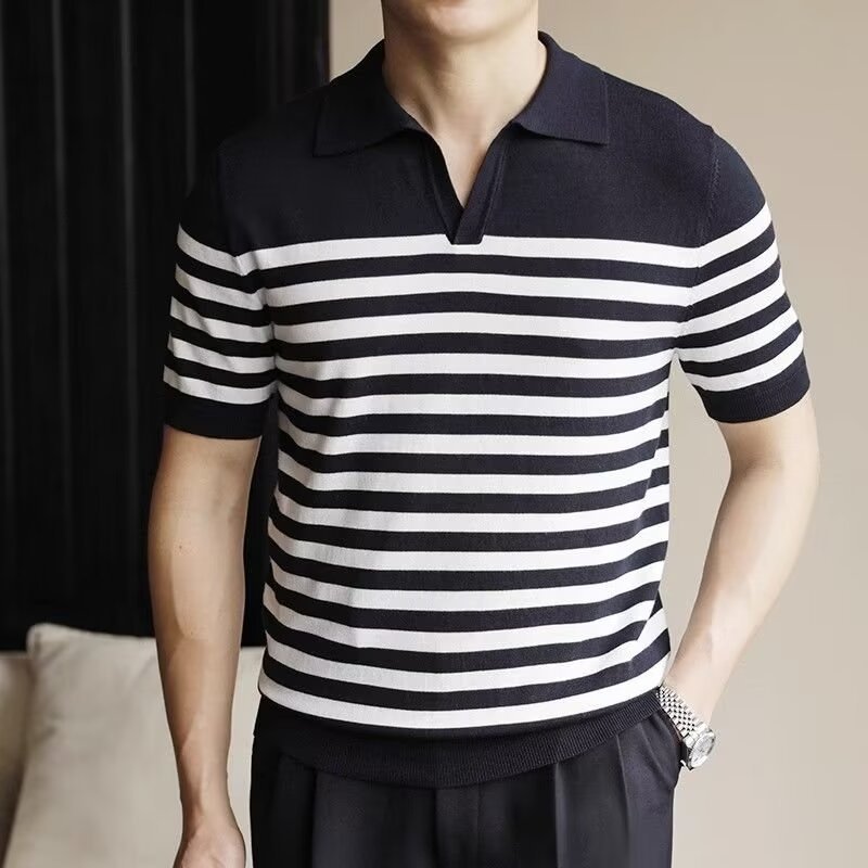 Men's Striped Casual Polo.